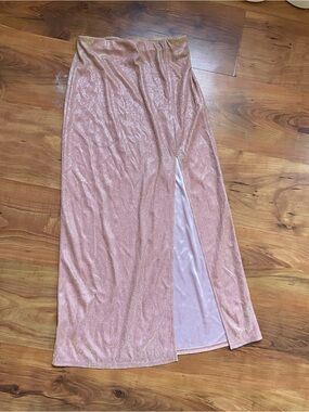 ASOS Shimmery Rose Pink Side-Slit Maxi Skirt